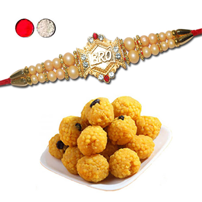 "Rakhi - FR- 8050 A (Single Rakhi), 500gms of Laddu (ED) - Click here to View more details about this Product